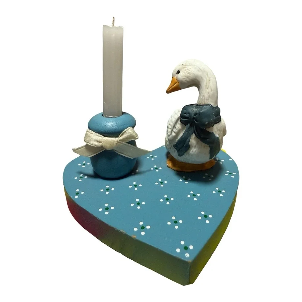1980s cottage core Country Kitchen wooden porcelain blue goose candle decor